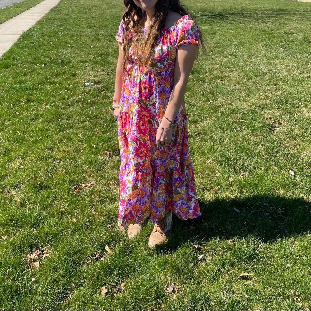 SHEIN tween girls (size 11/12) floral crop off the shoulder top /long skirt set